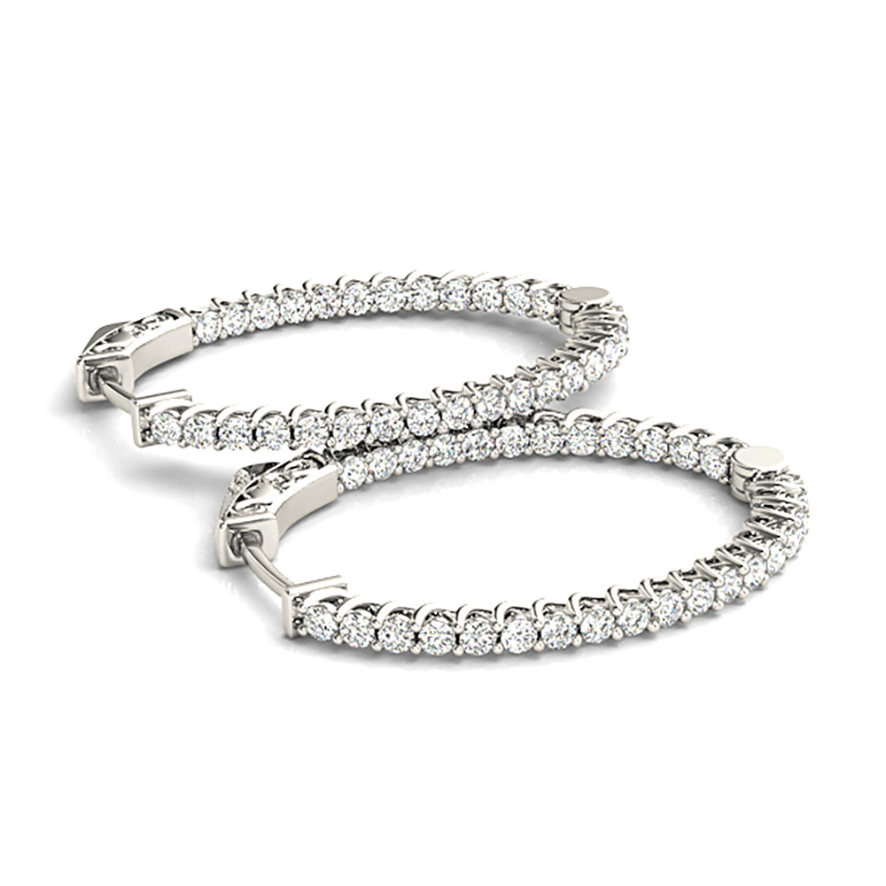 3.25 ctw Round Diamond Hoop Earrings Inside-Out Oval Shape-VIRABYANI